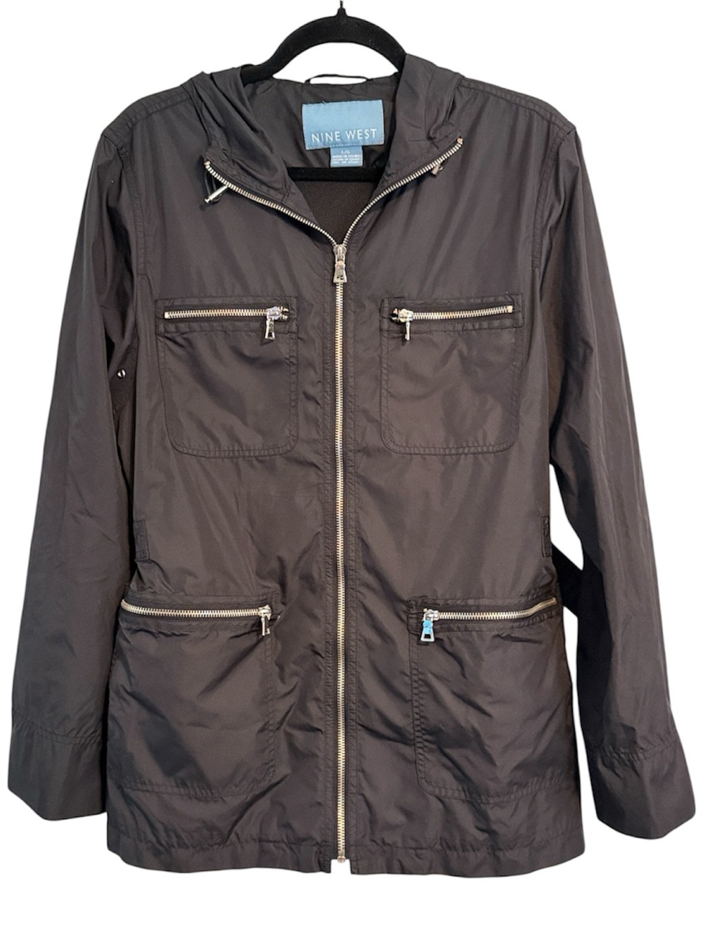 Nine West Black Lightweight Jacket with Multiple Pockets and Smocked Waist